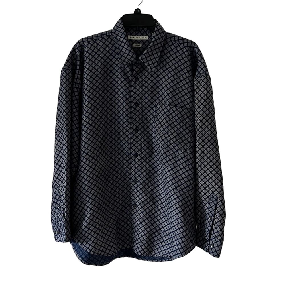 Robert Stock Mens L Blue/Navy Patterned Check Button Front Shirt
